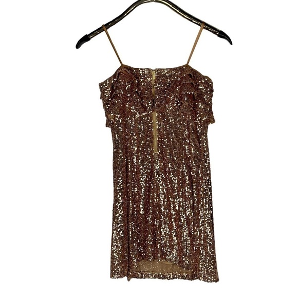 FREE PEOPLE FRIDA BRONZE SEQUIN RUFFLE BUST MINI STRAPLESS PARTY COCKTAIL DRESS - Picture 6 of 17